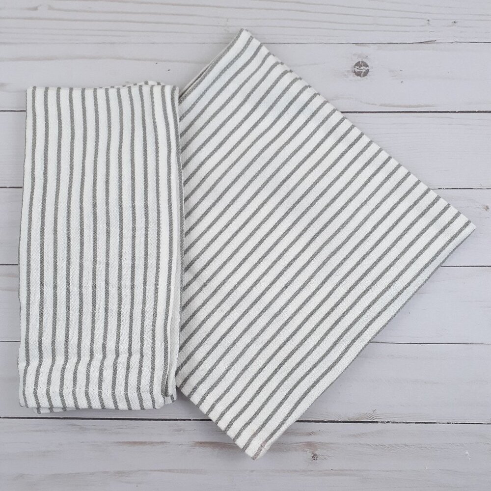 Fabric Dinner Napkins Savory Stripe Set of 4 Gray 20x20 Cotton